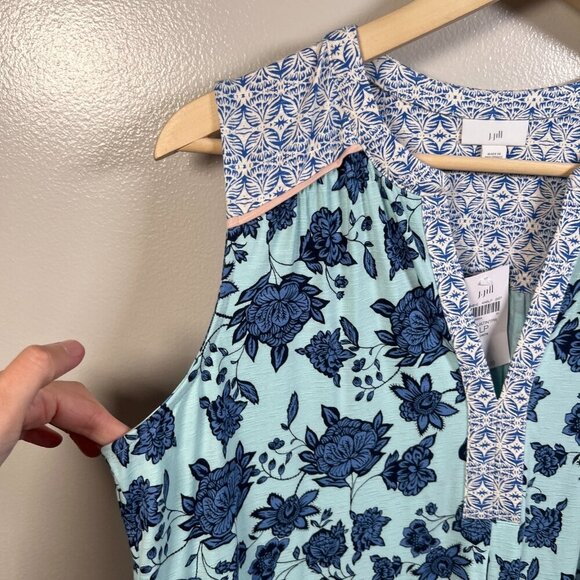 J. Jill Shift Dress Size Large Petite Blue Floral V-neck Casual Comfy Pockets - Picture 5 of 10